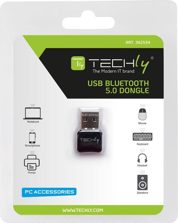 Actual product image Techly USB dongle adapter Bluetooth 5.0 class 2 + EDR (Transmitter & Receiver)