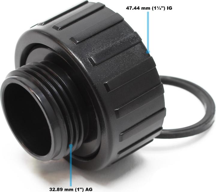 Actual product image SunSun connector 47.44mm 1.5" female thread 32.89mm 1" male thread