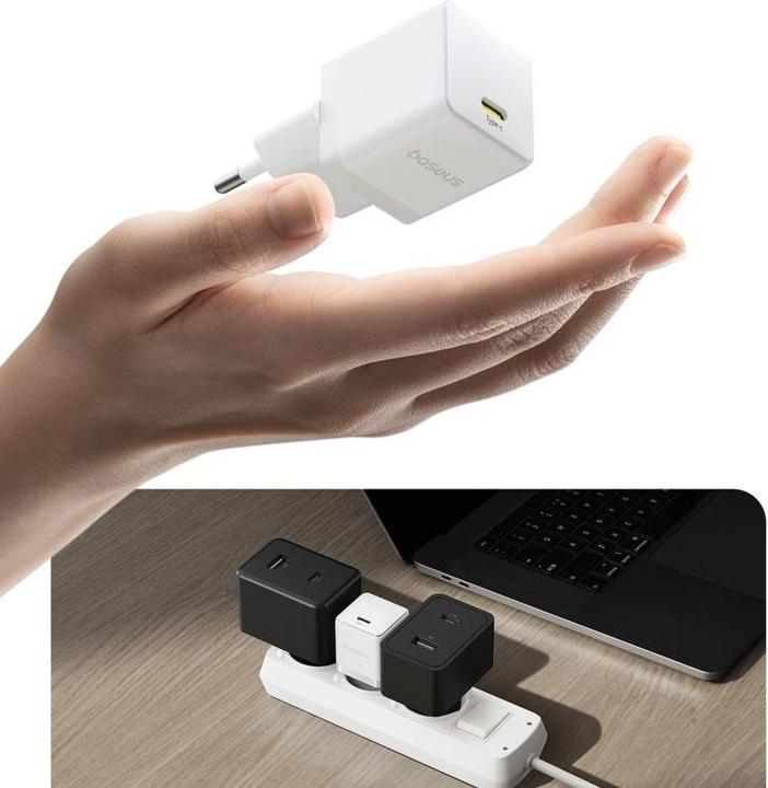 Actual product image Baseus - Wall Charger Palm (P10111602213-00) - Fast Charger, Type-C, PD 20W, 5V/3A - Moon White (20 W, 1 portion)