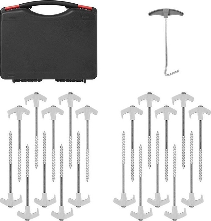 Produktbild ProPlus Zelthering 20 cm Metal Heavy Duty mit Kunststoffhaken - Set von 20 Stück im Koffer
