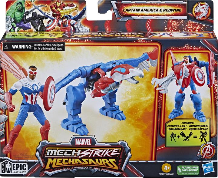 Produktbild Hasbro Mech Strike Mechasaurs, 10 cm grosse Captain America Action-Figur mit Redwing Mechasaur, Super