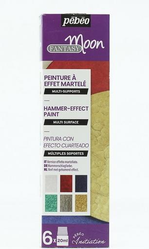 Actual product image Pebeo Set Initiation Fantasy Moon 6 Assorted Bottles (Perle, Smoke veil, Gold, Crimson, Metallic blue, Emerald green, 20 ml)