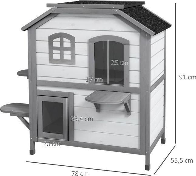 Immagine prodotto Swisshandel24 Casetta per gatti Casetta per gatti, 2 piani, resistente alle intemperie, 78,1cmx55,2cmx90,8cm (Gatto)