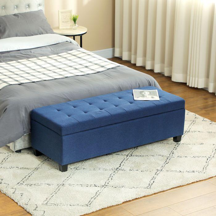Actual product image Swisshandel24 Sitzbank mit Stauraum, Ottomane, Flurbank, Knopfheftung,125,1 cm x 48,9 cm x 41,3 cm, Blau (125 cm)