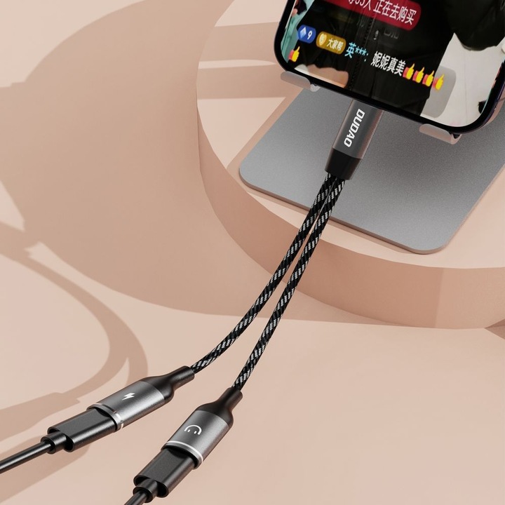 Actual product image Dudao L13C+ 2in1 USB-C adapter - grey (USB-C, 2 Ports)