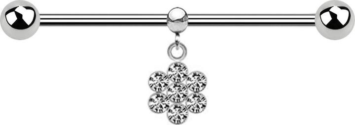 Immagine prodotto Star Piercing Barbell in argento due palle con anello a sfera ciondolo fiore sette cristalli argento (senza ottone, Acciaio chirurgico 316L)