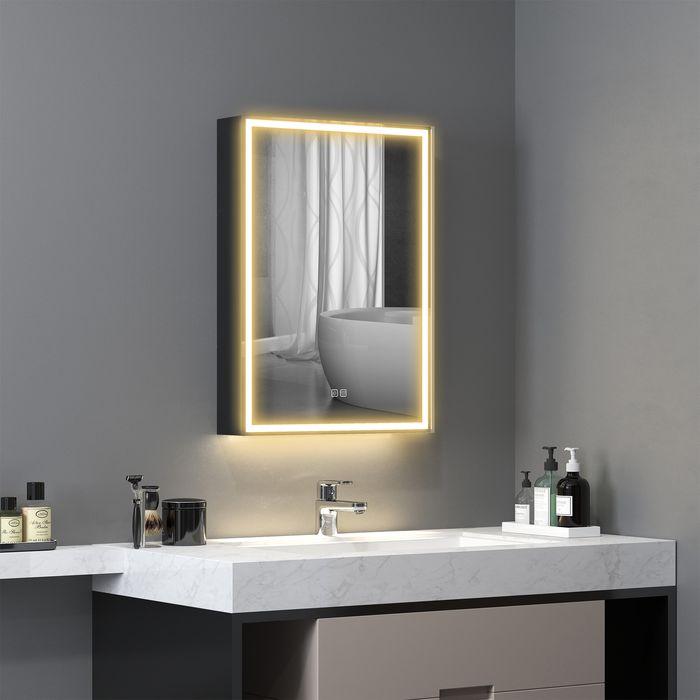 Swisshandel24 Spiegelschrank, Badschrank mit LED, 50 x 70 cm, dimmbar, Anti-Beschlag, Schwarz (50 x 12.80 x 70 cm)
