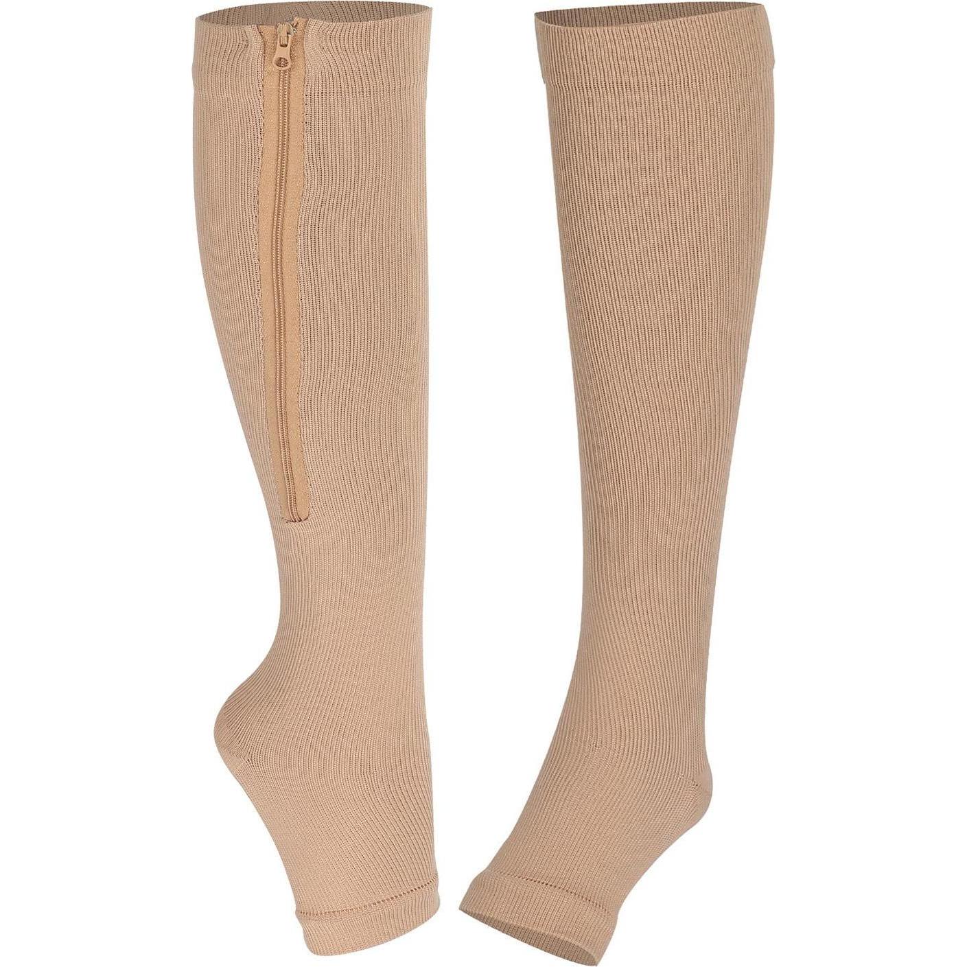 JTI, Socken, Zip Sox - Kompressionssocken mit Reissverschluss, Beige, (2er Pack, S)