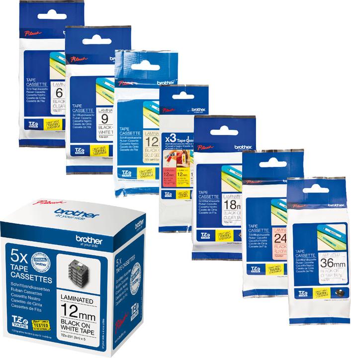 Produktbild Brother Multipack TZe-31M3 (1.20 cm, Gelb, Rot, Schwarz, Weiss)