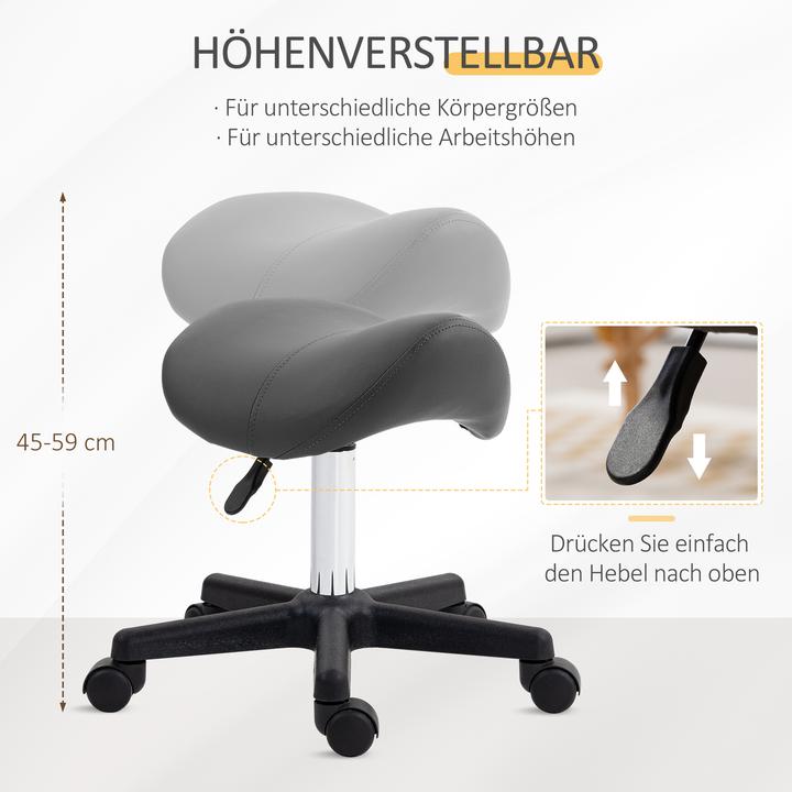 Actual product image Homcom Rollhocker Kunstleder, Stahl Grau (45 - 59 cm)