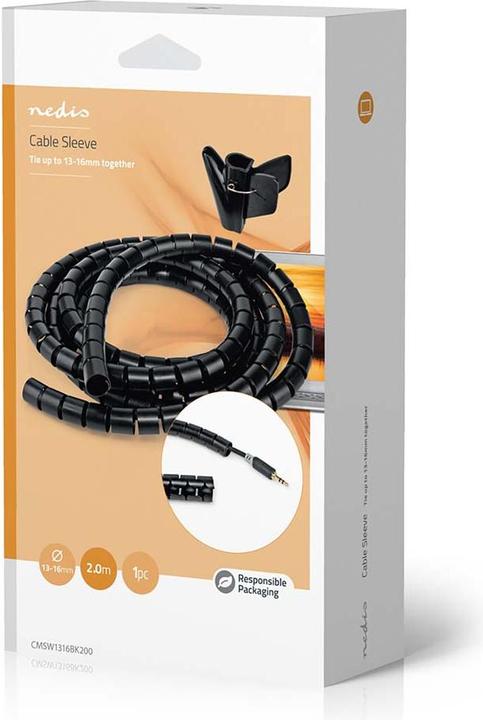 Produktbild Nedis Kabelmanagement Hülse 2.00 m 1 Stück max. Kabeldicke: 16 mm PE Schwarz (Kabeldurchlass, 200 cm)