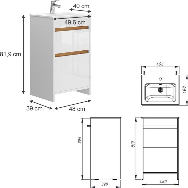 Produktbild Vicco Detmold mit Waschbecken und 2 Schubladen