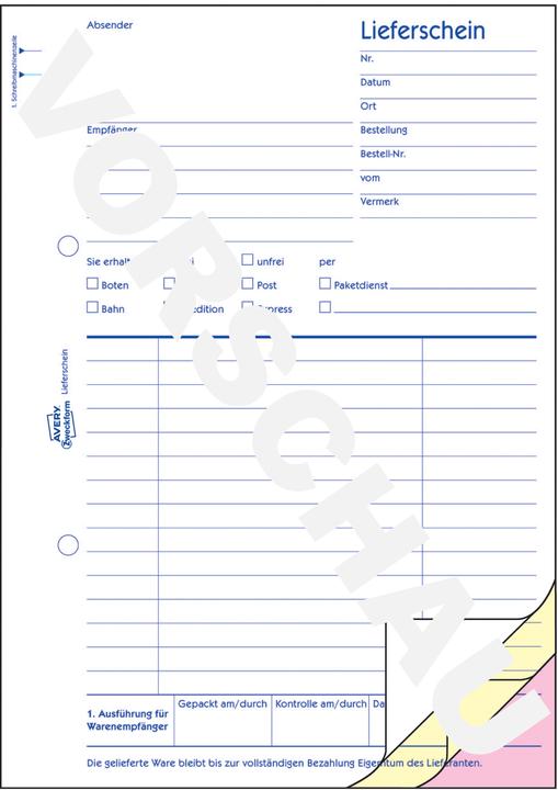 Nutritional values and ingredients Avery Delivery notes with receipt (50 x)