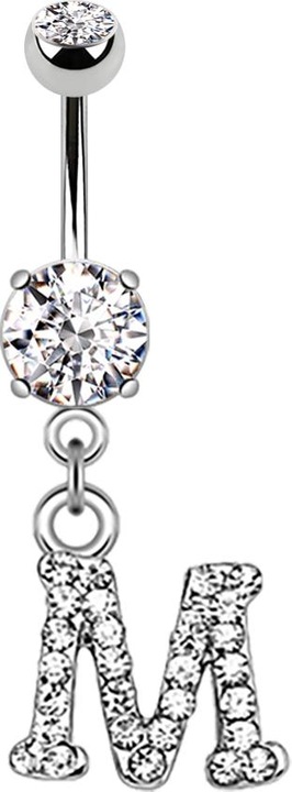 Produktbild Star Piercing Banane silber mit Anhänger Kristall Buchstabe M (Messing, Chirurgenstahl 316L)