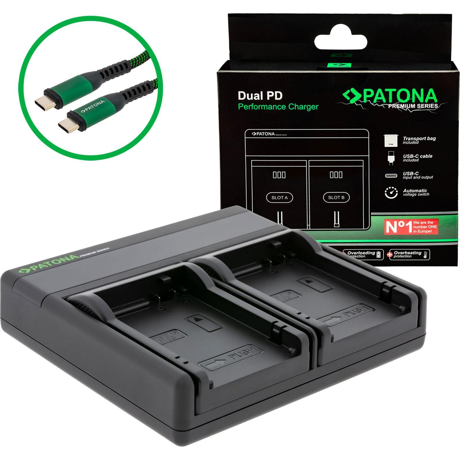 Patona Batterie di ricambio Doppio caricatore USB USB-C (Caricabatterie per fotocamere), Alimentatore fotocamera