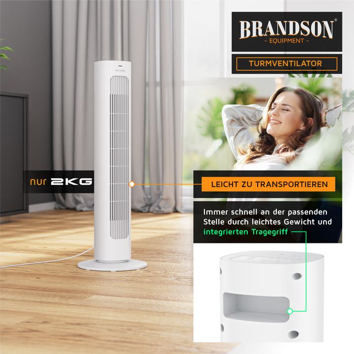 Produktbild Brandson Turmventilator, Fernbedienung, sehr leise, Oszillation, 3 Modi, Timer, 50 W, Standventilator 76cm (48 dB)