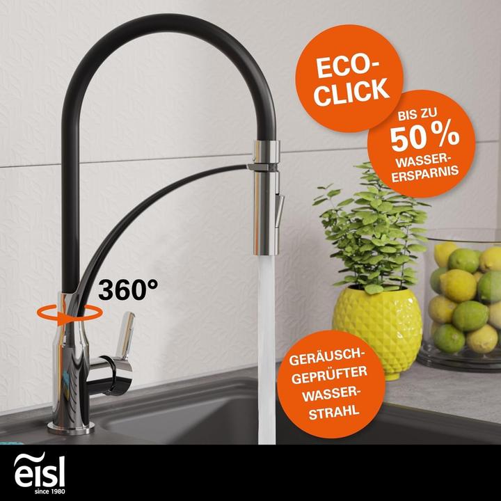 Produktbild Eisl Wasserhahn Küche CARNEO Spültischarmatur Chrom Schwarz Brause Ausziehbar Schwenkbar NI183CARCRB