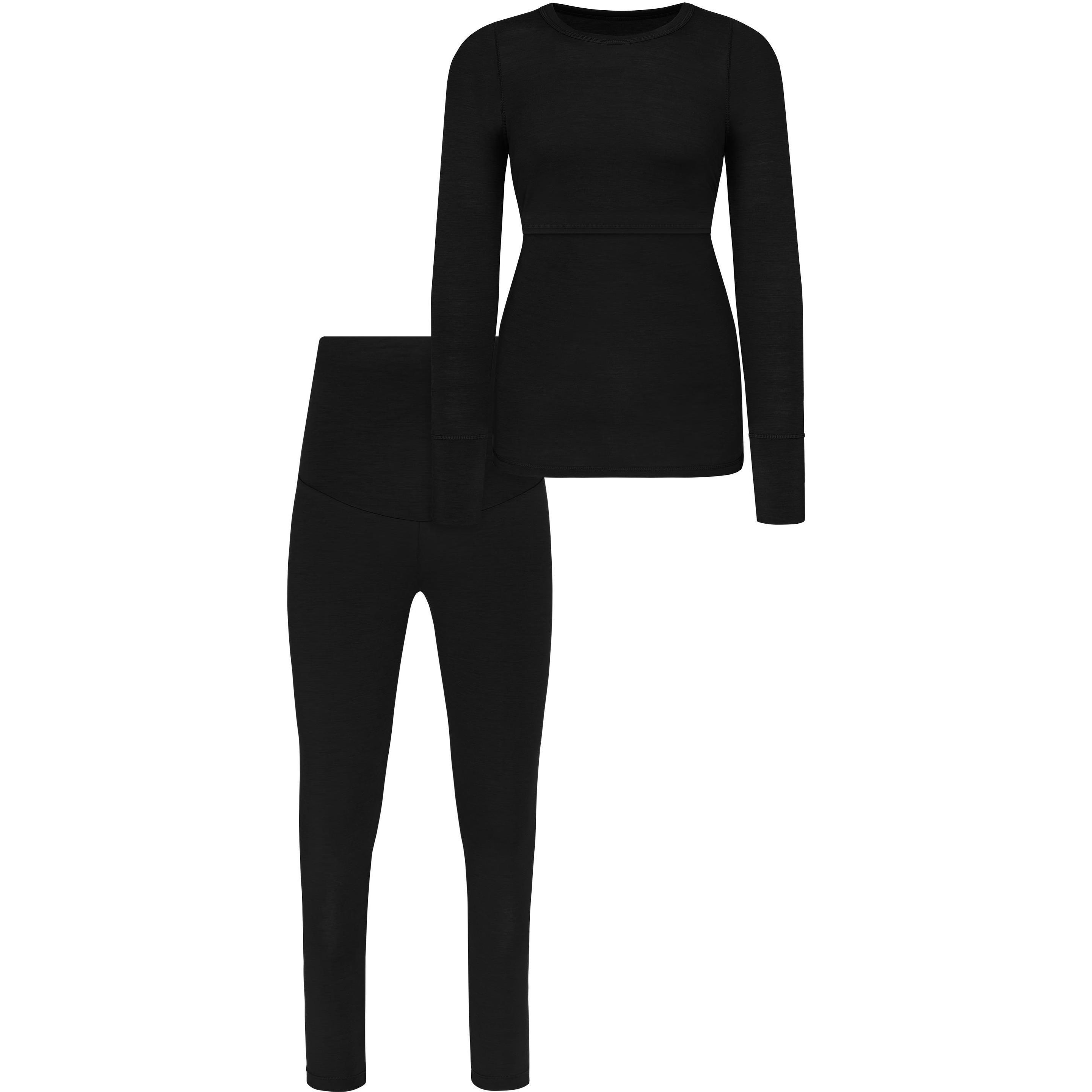 Normani, Damen, Funktionsshirt, Merino Unterwäsche Umstandsmode Set- Langarm-Shirt und Unterhose - 8795 (XS), Schwarz, X...