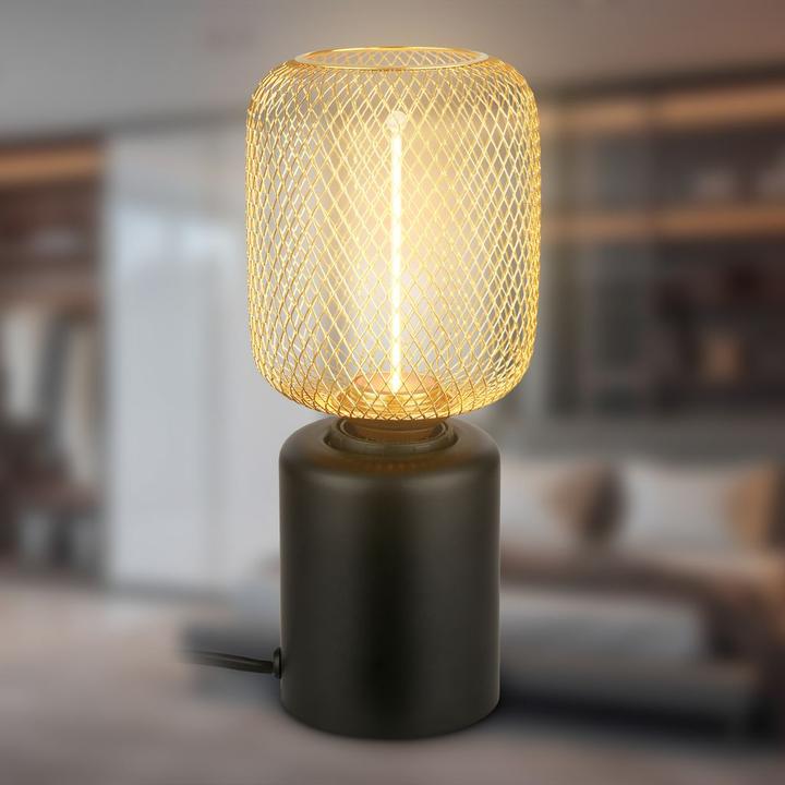 Image du produit Briloner RIST LED Tischleuchte mit Drahtgeflecht - Schwarz, Gold (120 lm, E27)