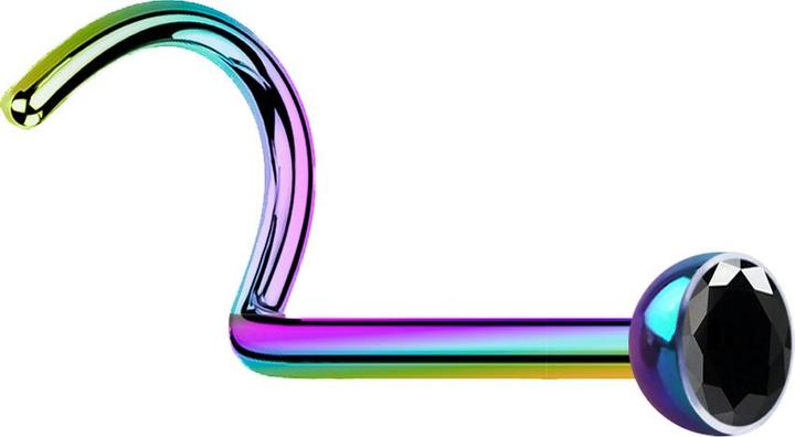 Actual product image Star Piercing Nose stud curved coloured with crystal black (without brass, Surgical steel 316L)