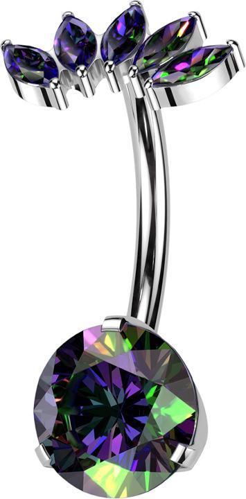 Actual product image Hollywood Body Jewelry Threadless Banane silber Kristall dunkel multicolor gefasst und Fächer silber mit fünf Kristalle dun (without brass, Titanium)