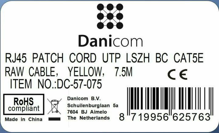 Produktbild Dsit CAT5e Netzwerkkabel, U/UTP, 7 meter, Gelb, 100% Kupfer (U/UTP, CAT5e, 7 m)
