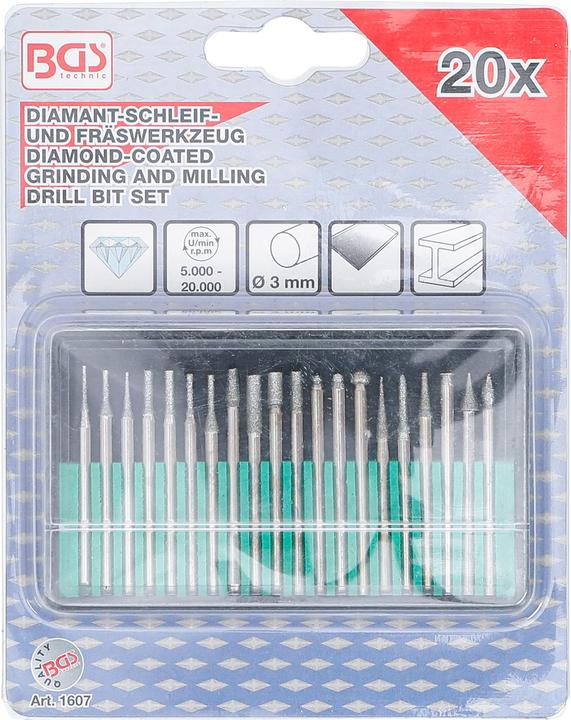 Actual product image BGS Diamond-Coated Grinding and Milling Drill Bit Set 20 pcs.