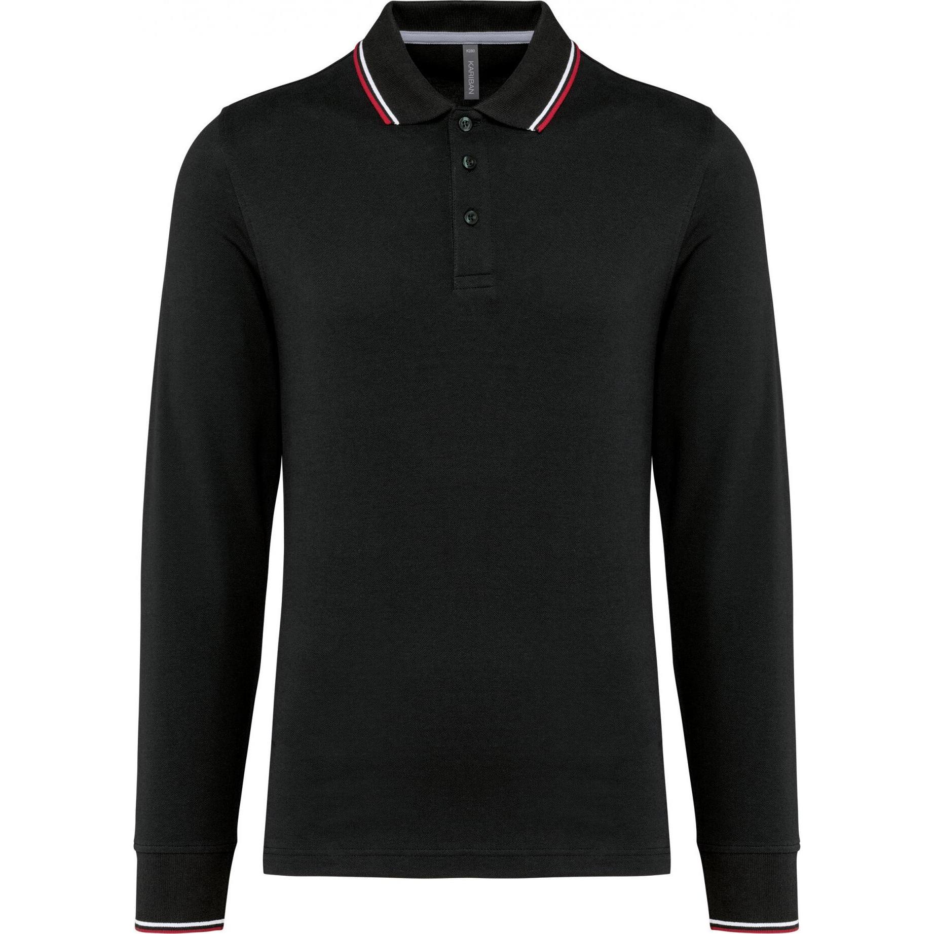 Kariban, Herren, Shirt, Polo-Shirt aus Piqué-Strick langarm, Rot, Weiss, Schwarz, (XXL)