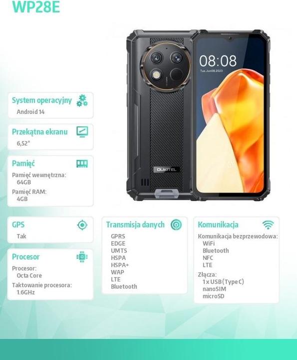 Image du produit Oukitel WP28E 4/64 10600mAh DS Smartphone. Schwarz ohne Ladegerät (64 Go, Noir, 6.52", Double SIM, 4G)