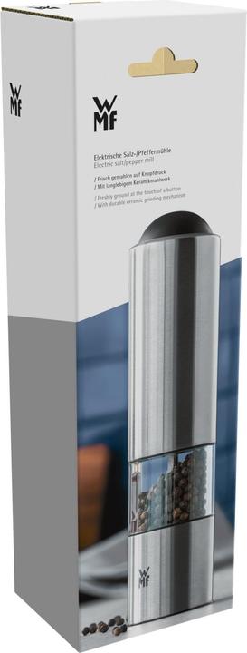 Produktbild WMF Elektrische Mühle 21cm Salz und Pfeffermühle Keramikmahlwerk LED-Leuchte (Chili, Pfeffer, Salz)