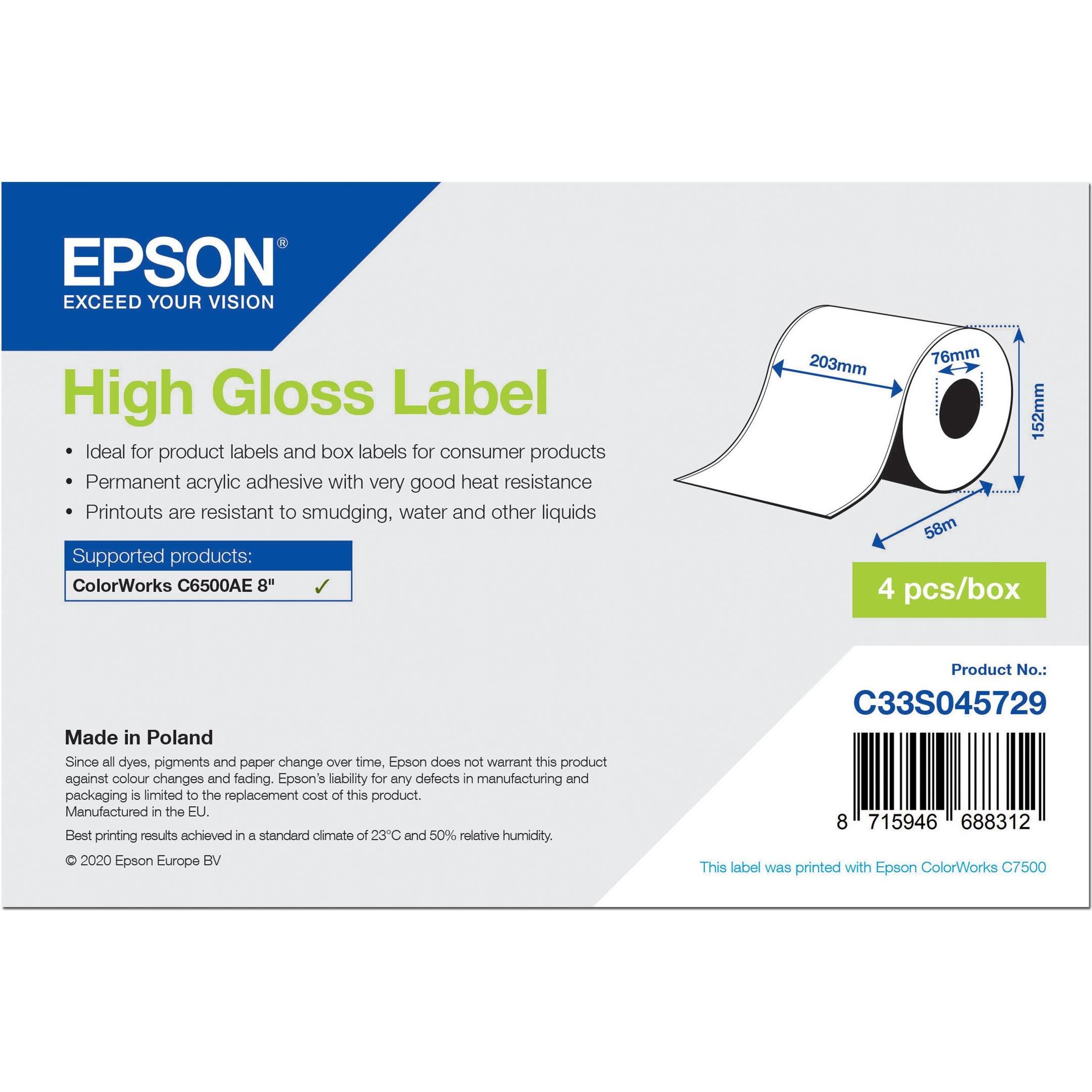 Epson, Etiketten, Hochglänzend permanenter Acrylklebstoff