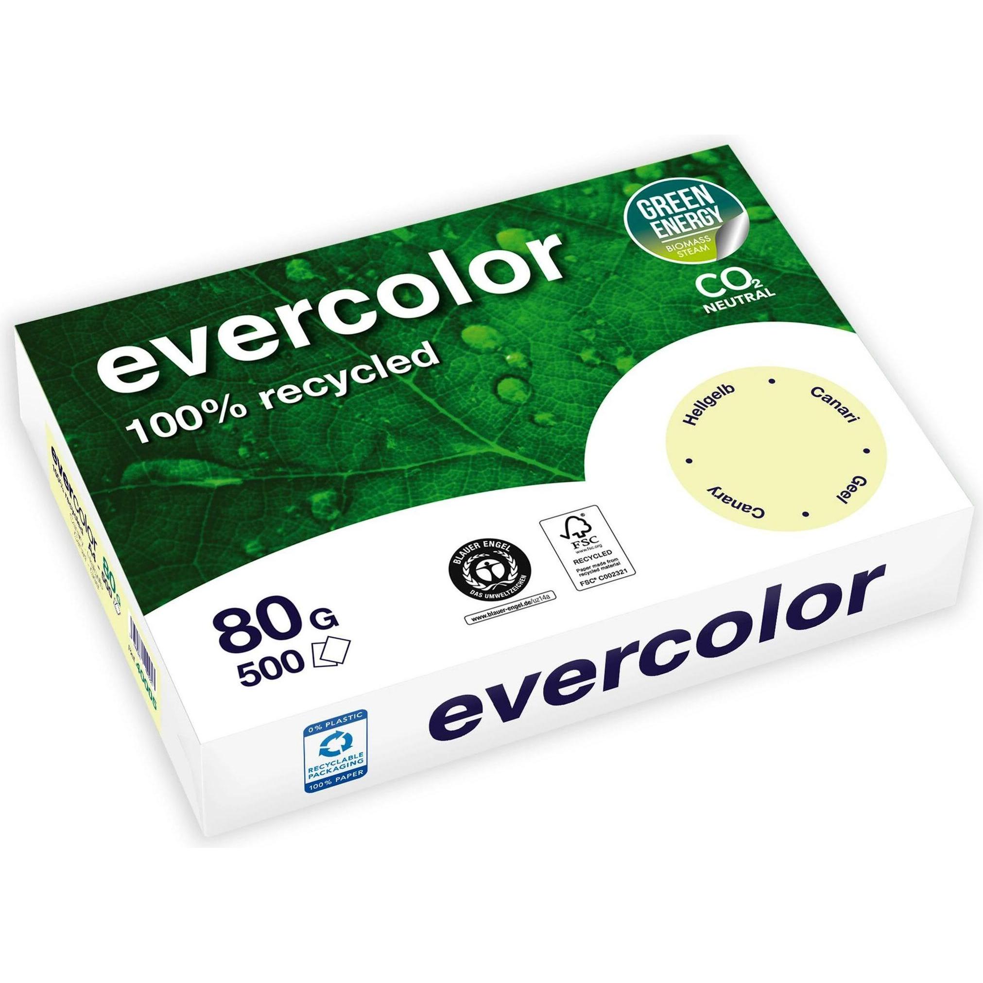 Clairefontaine, Kopierpapier, Recyclingpapier Evercolor hellgelb DIN A4 80 g/qm 500 Blatt (80 g/m², 500 x, A4)