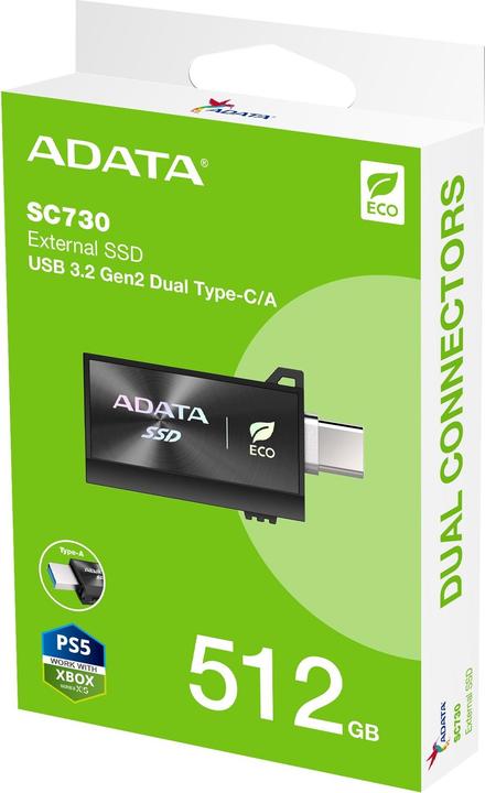 Produktbild Adata SSD 512GB External SC730 U3.2 Gen2 Black (0.51 TB)