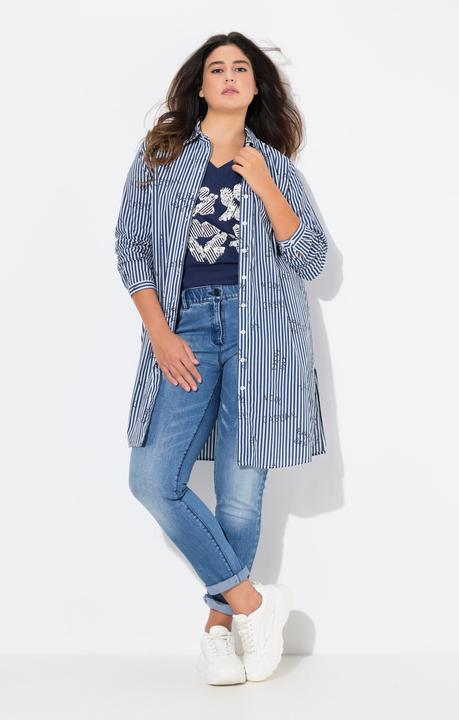 Produktbild Ulla Popken Longbluse, Streifen, Schriftmuster, Hemdkragen, Langarm (46, 48)