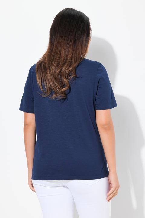 Produktbild Ulla Popken T-Shirt, Denim-Schriftzug, Fransen, Rundhals, Halbarm (50, 52)