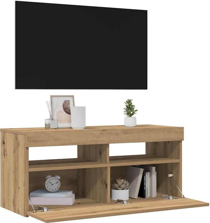 Produktbild VidaXL TV Schrank Lowboard Fernsehschrank Fernsehtisch mit LED Artisan-Eiche (90 x 35 x 40 cm)