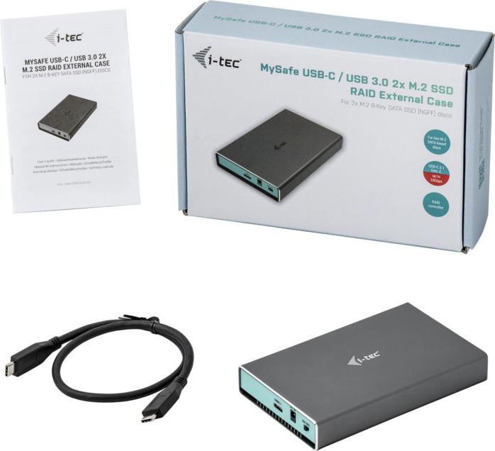 Actual product image i-tec USB-C 3.1/3.0 MySafe hard drive enclosure for 2x SATA M.2 hard drives RAID 0/1/JBOD USB-C 3.1 Gen... (2.5", M.2)