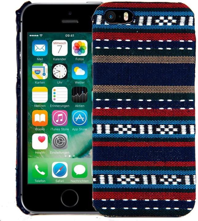 Produktbild König Design Handyhülle aus Stoff Case für Apple iPhone 5 / 5s / SE Cover Etuis Bumper Blau (Apple iPhone 5)