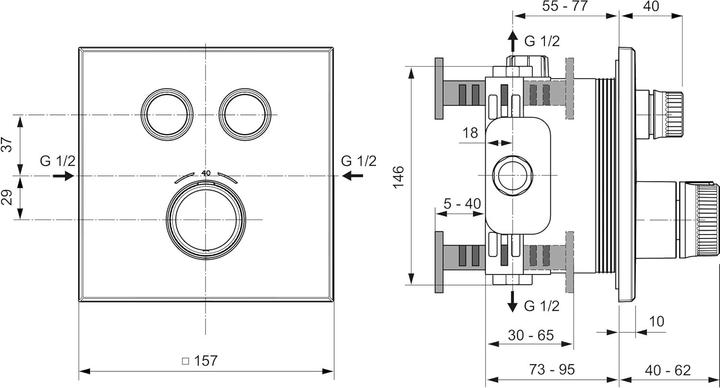 Actual product image Ideal Standard IDS flush-mounted shower thermostat Navigo CERATHERM 2 consumer, angular chrome