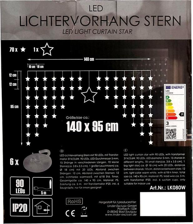 Actual product image Mojawo Christmas LED Star Curtain with 90 LEDs