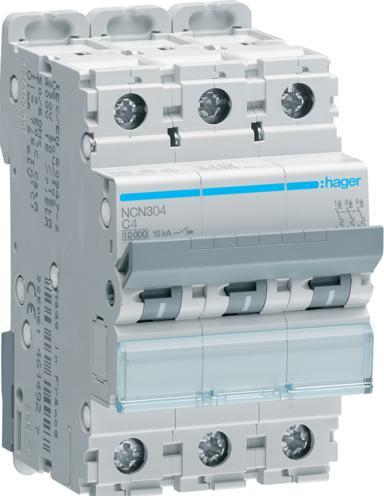 Produktbild Hager Hubschrauber Gegenstromschalter 3P C 4A 10 kA AC (NCN304)
