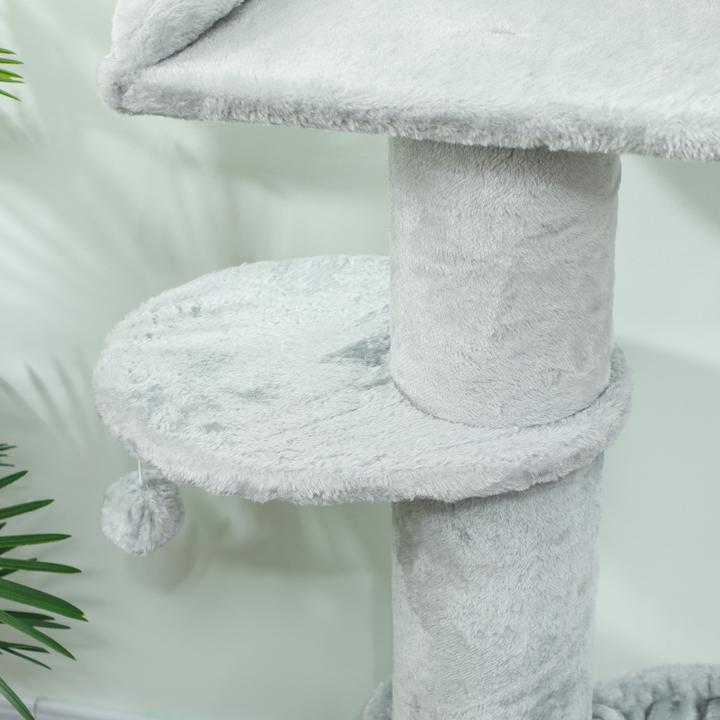 Produktbild PawHut Kratzbaum Spanplatte, Polyester Hellgrau (103.50 cm, Cremeweiss, Hellgrau)