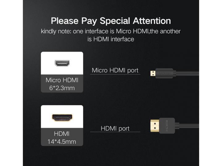 Image du produit Ugreen Micro HDMI vers HDMI 19pin 4K 60Hz 2.0V or (1 m, HDMI, 2.0)