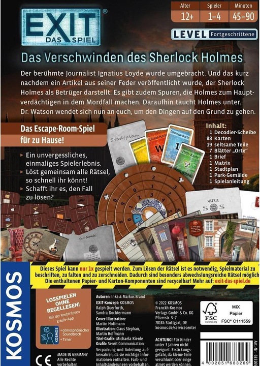 Image du produit Kosmos EXIT - La disparition de Sherlock Holmes (Allemand)