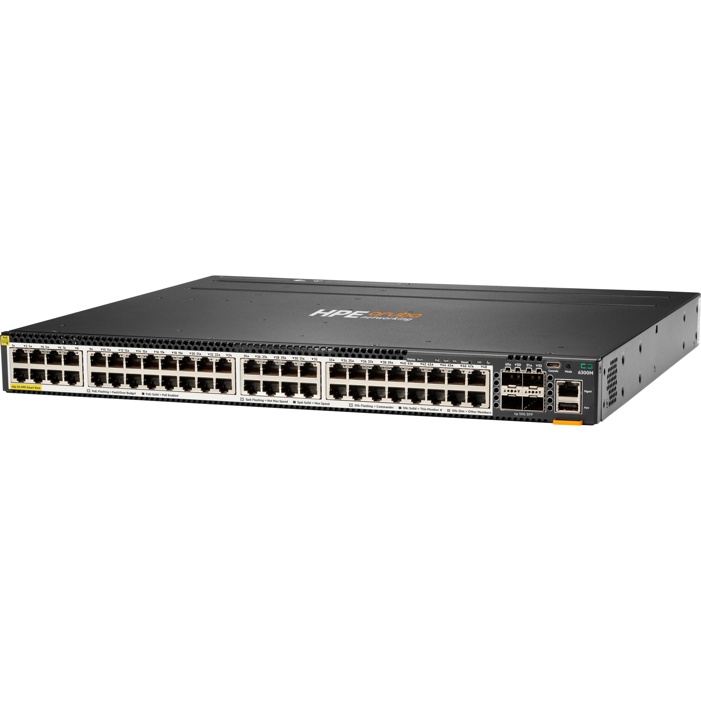 HPE E Aruba Switch, 48 porte Smart Rate 1/2.5/5GbE PoE e 4 porte SFP56, Layer 3, Stackab (48 porte), Switch di rete, Grigio