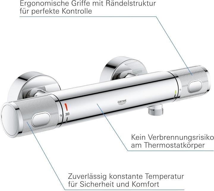 Produktbild Grohe Precision Feel Thermostat-Brausearmatur, mit ProGrip-Griff, wassersparend, chrom