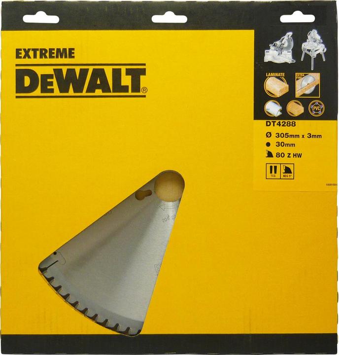 Actual product image DeWalt EXTREME ® stationary circular saw blade DT4288inesFinish (veneers. aluminum and plastics).