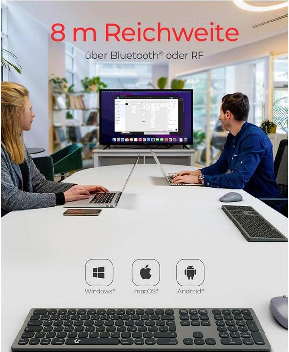 Actual product image KeySonic Full-Size Aluminum Keyboard, Bluetooth® & RF, for Win & macOS (DE, Wireless)