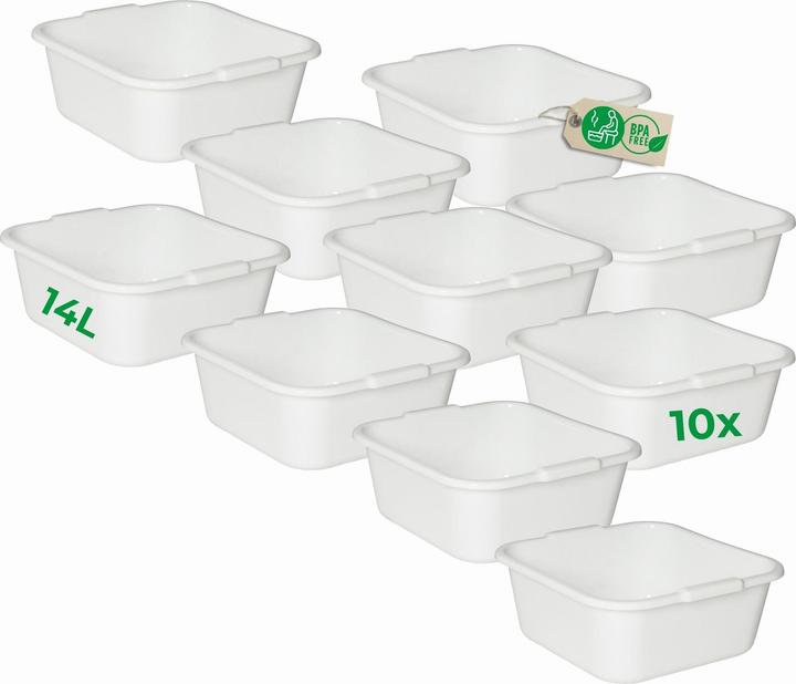 Produktbild Novaliv 10x Spülschüssel eckig 14L, 38x38 cm, Weiss, BPA-frei & Spülmaschinenfest? Ideal für Küche u