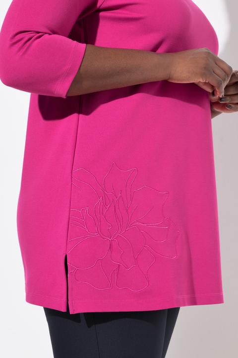 Image du produit Ulla Popken Sweat à coupé évasée, col montant, broderie et manches 3/4 (50, 52)